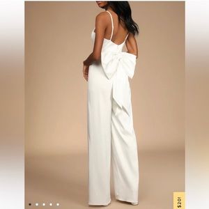 Lulu’s white jumpsuit with bow